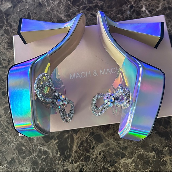 Mach & Mach Double Bow Platform Slide Sandals Iridescent - Picture 7 of 9